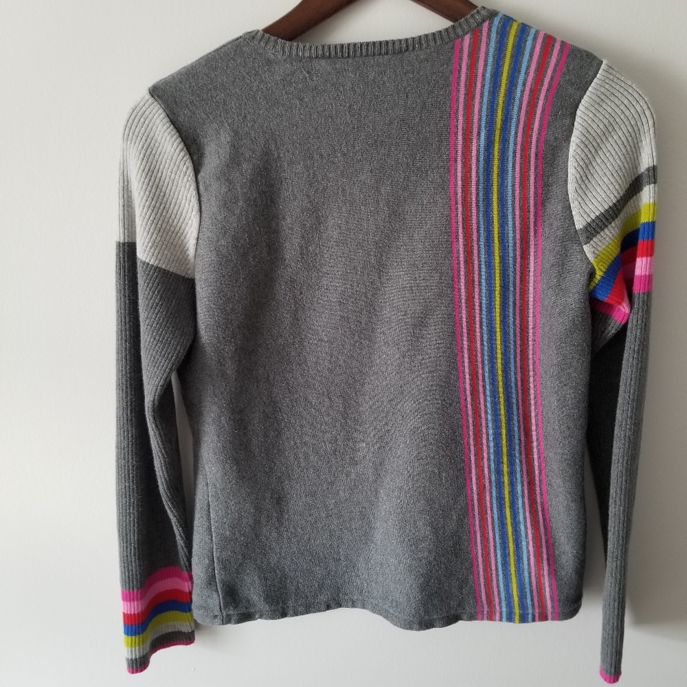 Liz Claiborne Skater Colorful Striped Sweater Grey Women's Small - Picture 2 of 6
